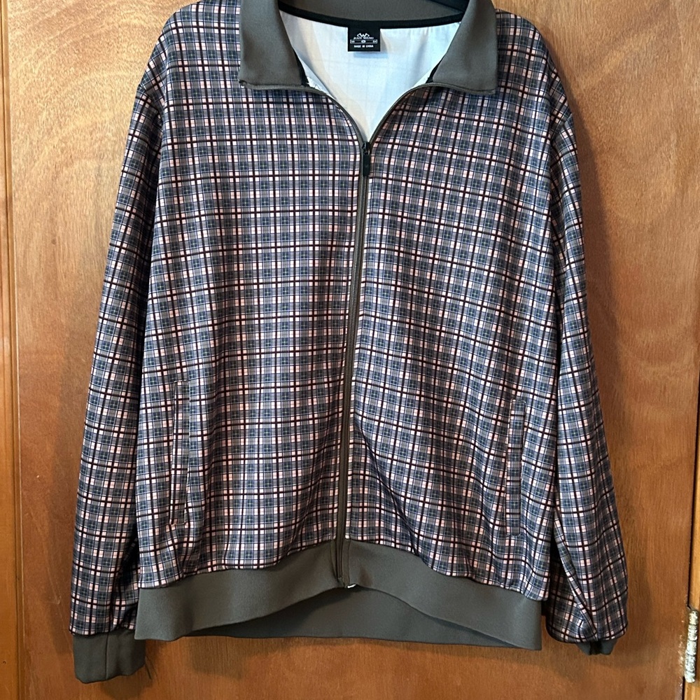 Men's Plaid Tracksuit by W Jianwang - Olive Green and Burgundy